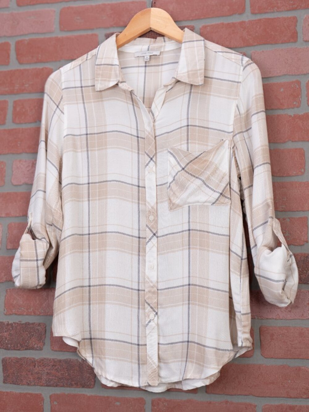 Lightweight Plaid Button-Up - Khaki - Picture 5 of 11